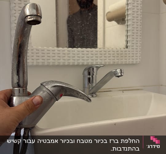 ברז כיור עם צינור מים ותיקון